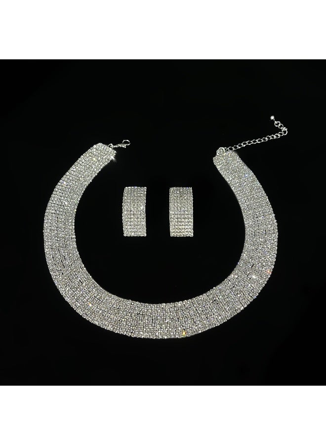 Ucanbe Luxury Full Rhinestone Claw Chain Necklace & Earrings Set – Multi-Layer Collar Necklace for Evening Dresses - Image 5